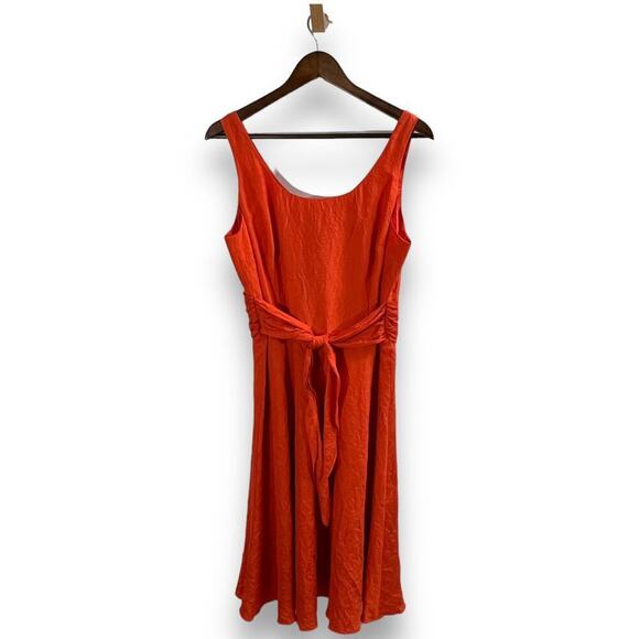 Coldwater Creek Dress Orange Silk Fit & Flare Belted Midi Classic 14 - Picture 3 of 10